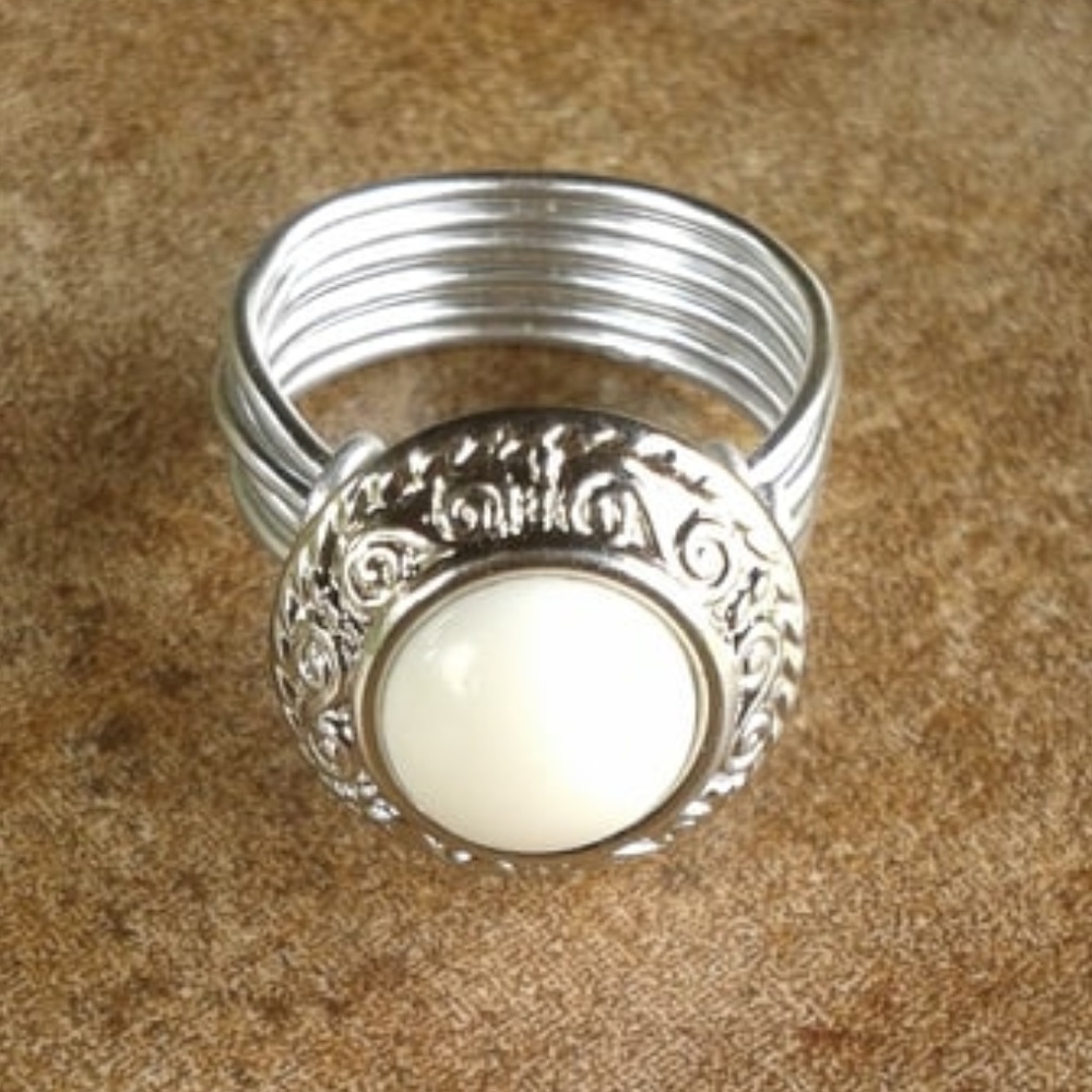 Wire Wrapped Button Ring - Picture 2 of 4